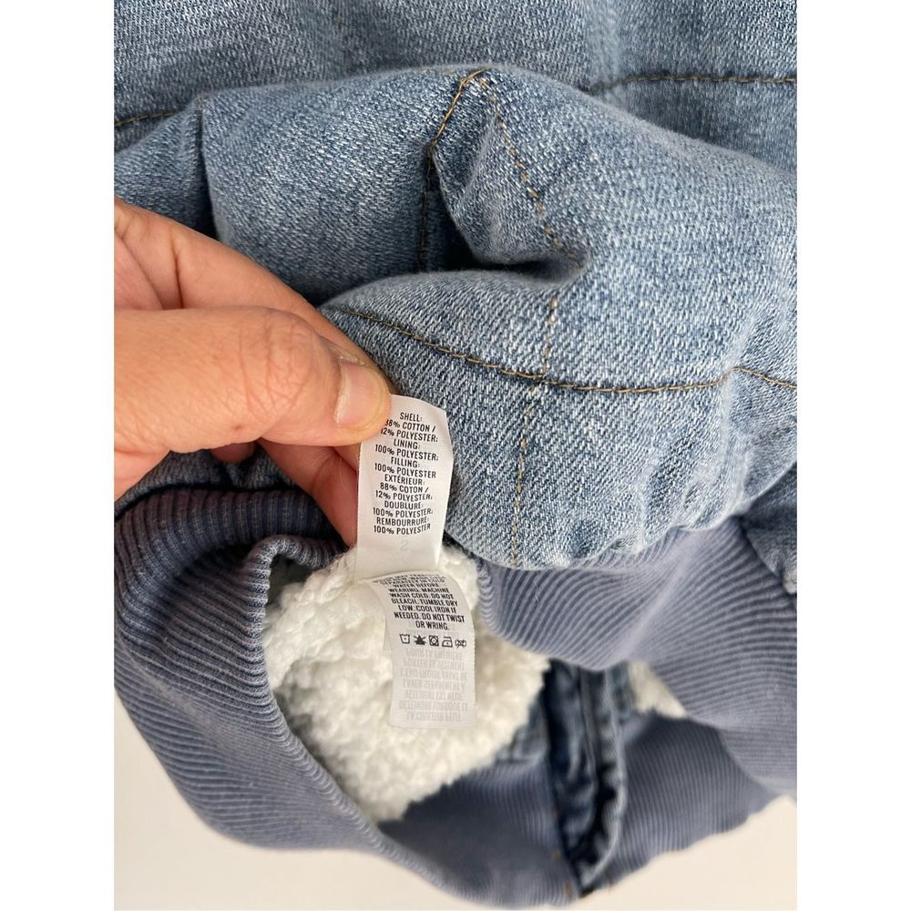 AERIE Sherpa Lining Denim Puffer Jacket Size Small - Picture 6 of 7